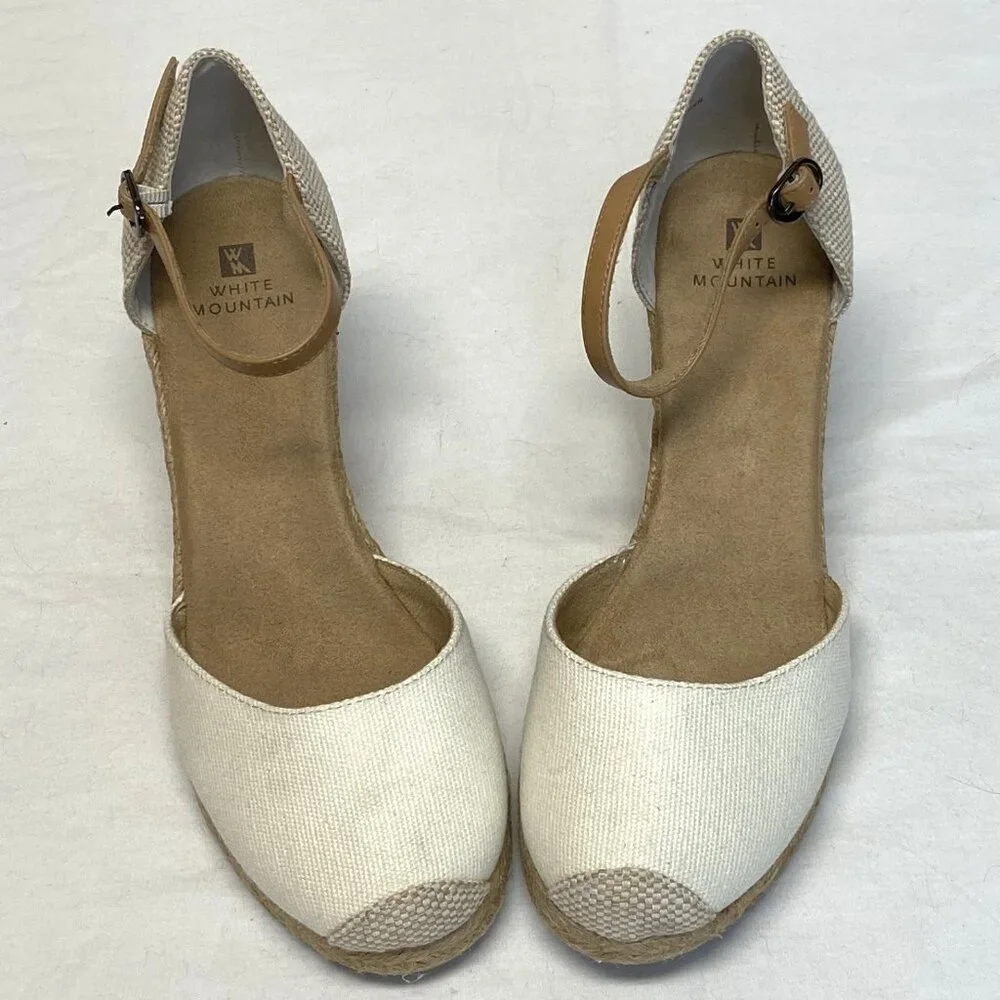 White Mountain Mamba Espadrilles Neutral Rope Wedge Heels Ankle Strap 9.5 NIB
